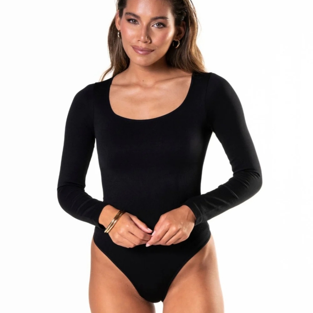 Heyshape snatched black long sleeve thong bodysuit